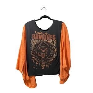 Ramones Upcycle top orange sides raw hemline